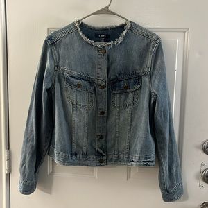 Chaps Vintage 90s Distressed Raw Edge Collar Denim Jacket Blazer